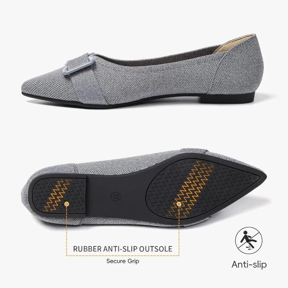 🆕 Women's Pointed Toe Flats Arch Support Dress Shoes Work Causal Ballets Grey